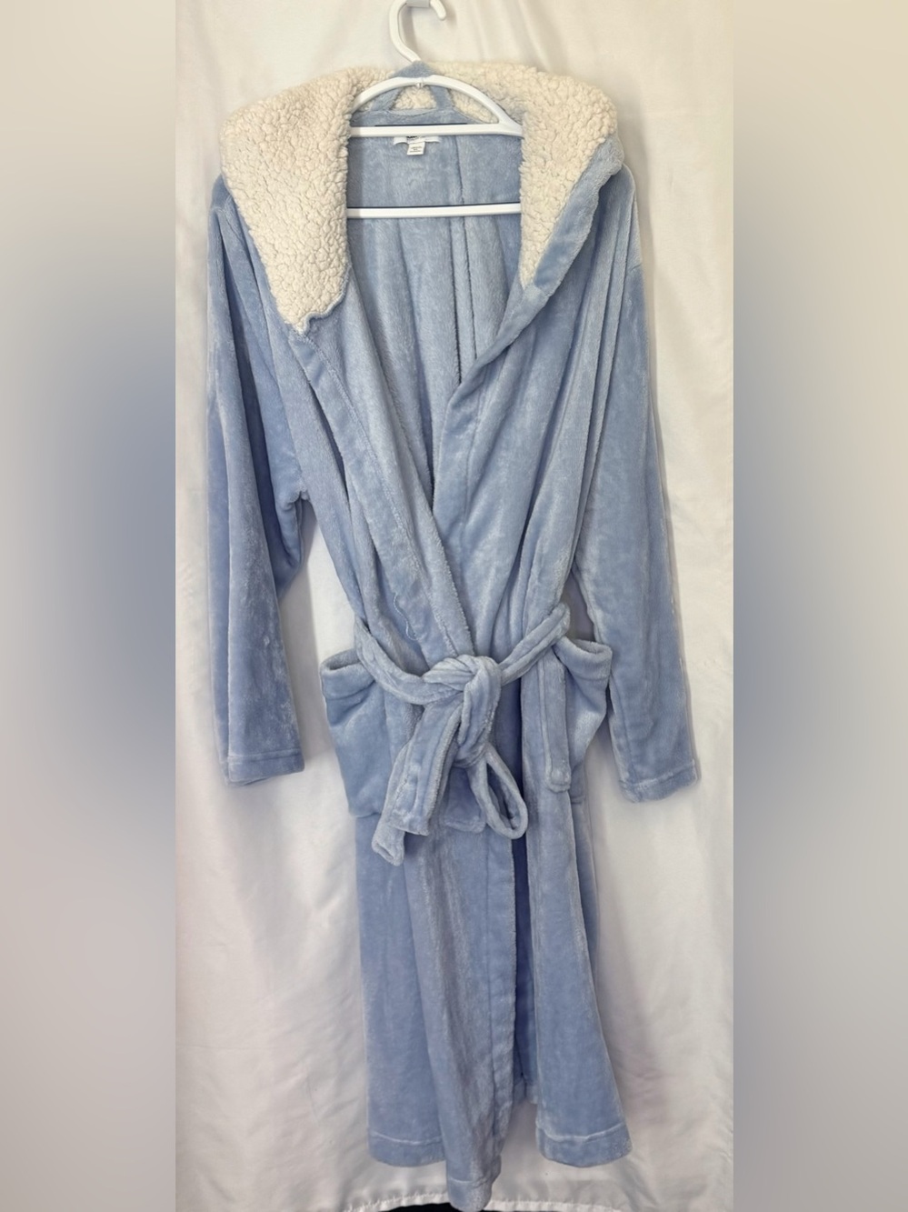 Sonoma Light Blue Plush Robe with Sherpa Hood